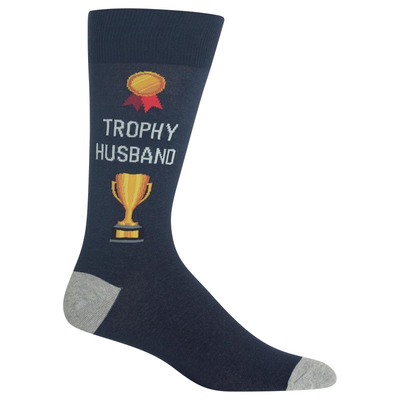 Hot Sox Men's Fun Wedding Groom Crew 1 Pair Pack-Cool & Funny Novelty Fashion Socks, Trophy Husband (Navy), Shoe Size: 6-12 - Image 2